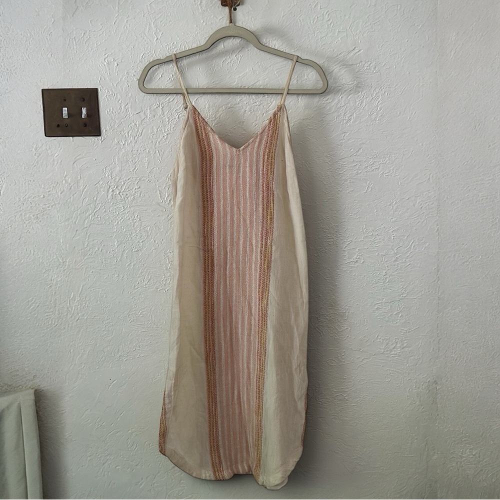 Rip Curl Cream Pink Striped Slip Dress Coastal Summer Minimalist Midi